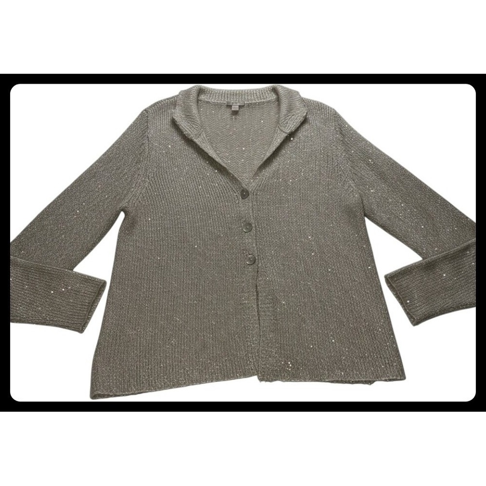 J.Jill Cardigan Women Large Tan Sequin Mohair Blend Knit Sweater